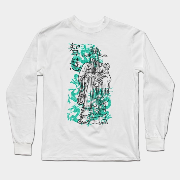 Wise Man and Dragon Oriental Style Long Sleeve T-Shirt by NiceIO